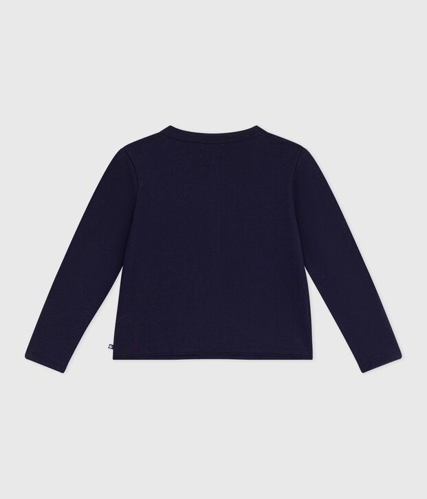 Cardigan enfant en coton uni bleu marine
