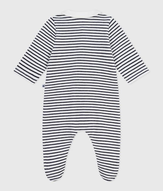 Pyjama bébé en velours à col imprimé blanc MARSHMALLOW/bleu SMOKING