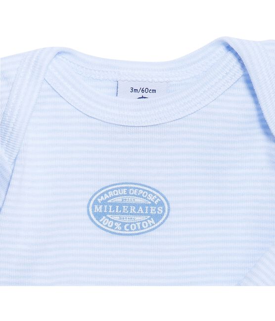 Babybody met lange mouwen en milleraies-strepen voor jongens blauw FRAICHEUR/wit ECUME