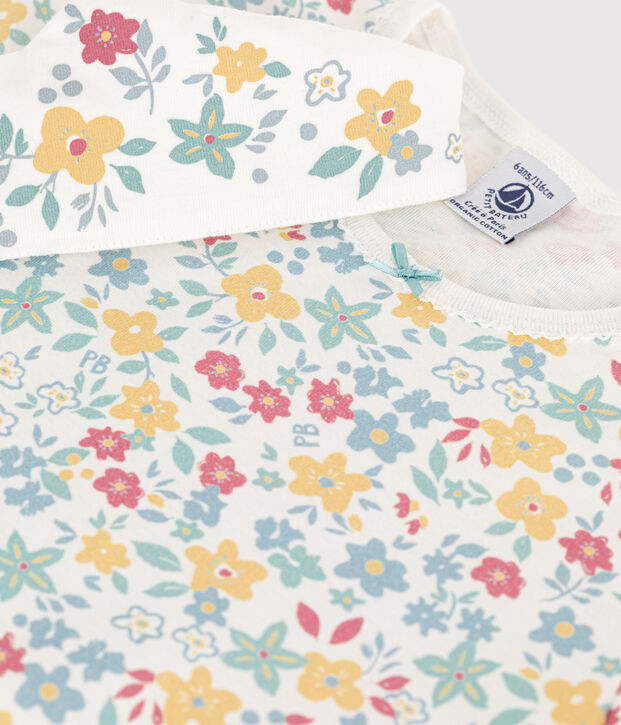 Chemise de nuit fleurs avec couronne en coton petite fille blanc/multicouleur