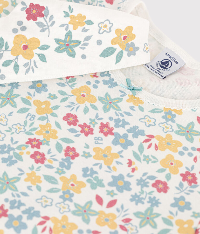 Chemise de nuit fleurs avec couronne en coton petite fille blanc/multicouleur