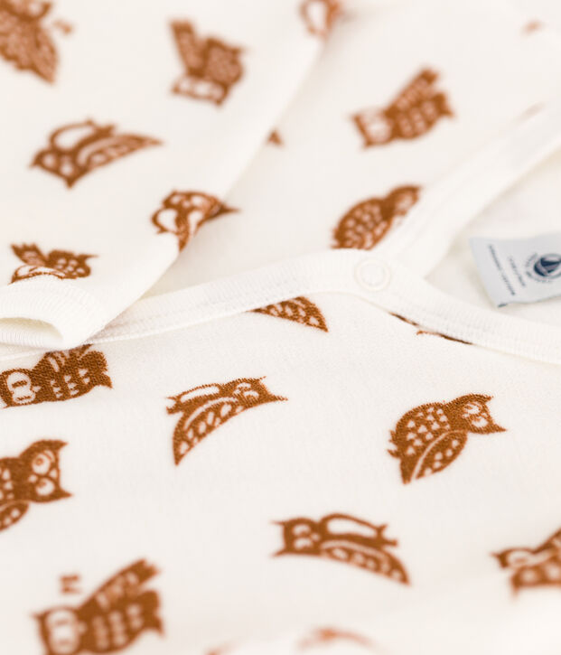 Babyslaappakje met uiltje in fluweel wit/bruin
