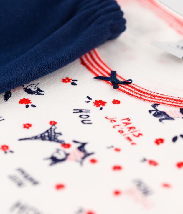 Meisjesnachthemd met legging in biokatoen wit/multicouleur