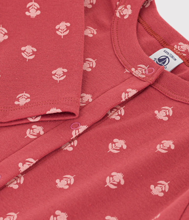 Cardigan met print voor meisjes in katoen roze/ecru