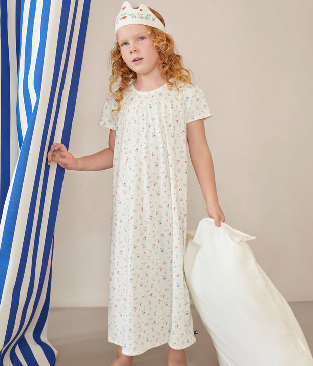 Chemise de nuit d&eacute;guisement et diad&egrave;me enfant en coton blanc/multicouleur