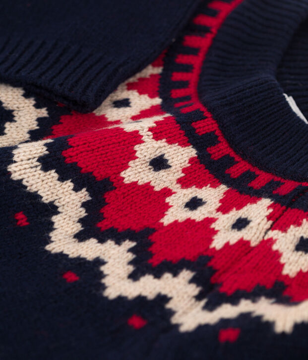 Jongenstrui in wol en katoen met jacquard blauw/multicouleur