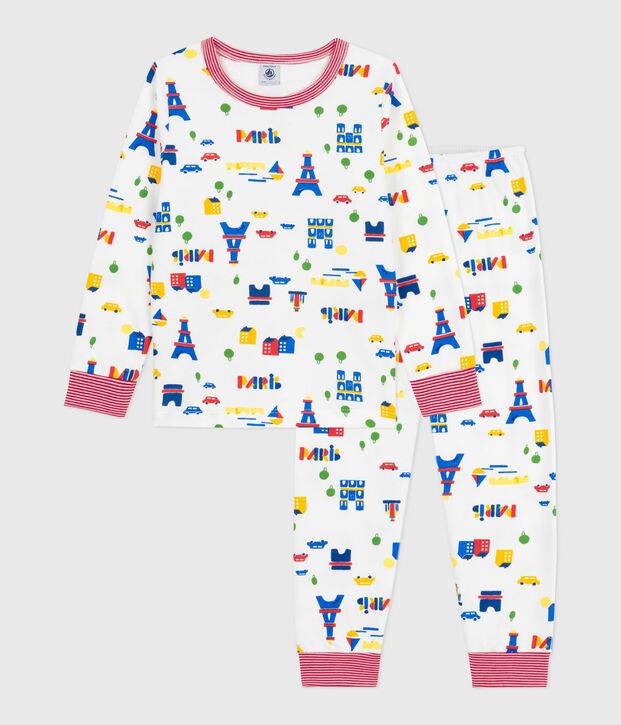 Pyjama enfant en molleton imprim&eacute; Paris blanc/multicouleur