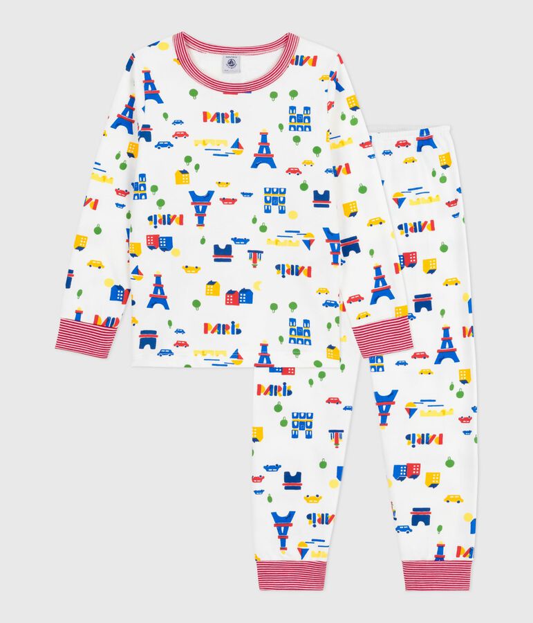 Pyjama enfant en molleton imprim&eacute; Paris blanc/multicouleur