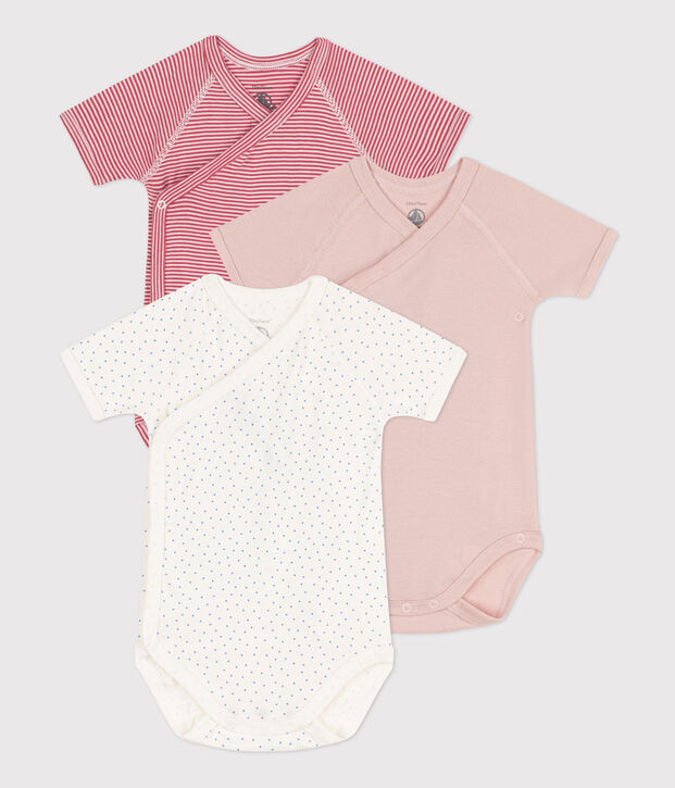 Set van 3 katoenen overslagbody's met print en korte mouwen multicouleur