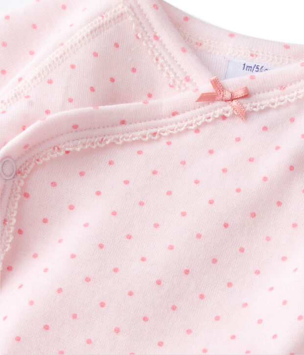 Body naissance b&eacute;b&eacute; fille manches longues laine et coton rose/rose