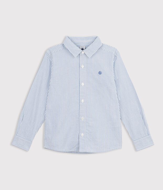 Chemise enfant en coton &agrave; rayures bleu/bleu