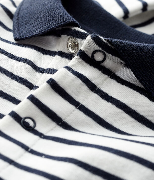 Rompertje lange mouwen babyjongen wit/blauw