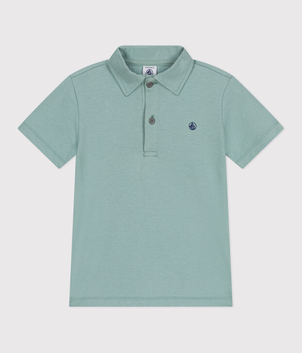 Polo enfant en coton &agrave; manches courtes uni vert