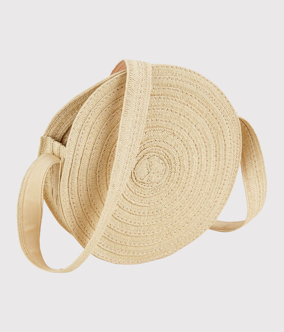 Sac rond en paille à bandoulière enfant fille rose NATUREL