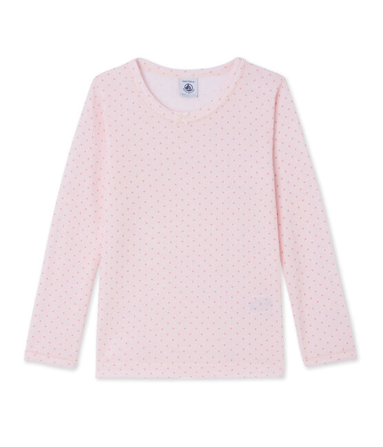 Meisjes-T-shirt met lange mouwen in wol/katoen roze VIENNE/roze GRETEL