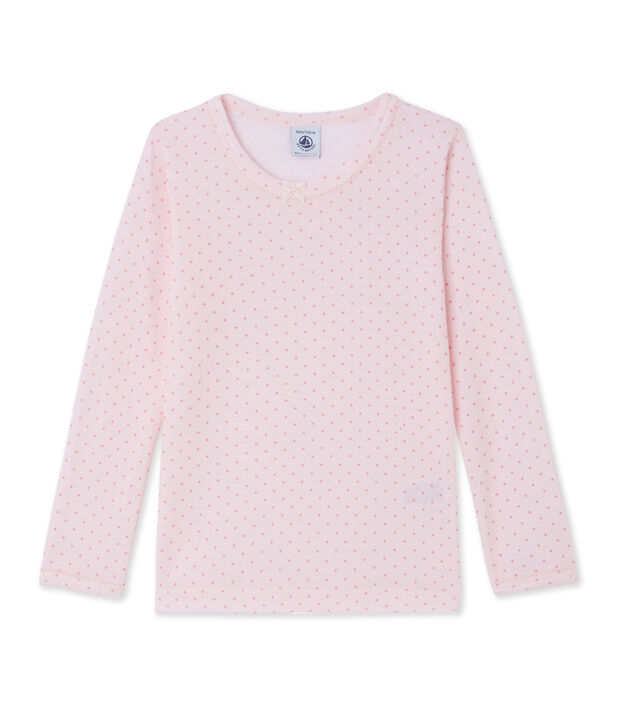 T-shirt fille en laine et coton rose/rose