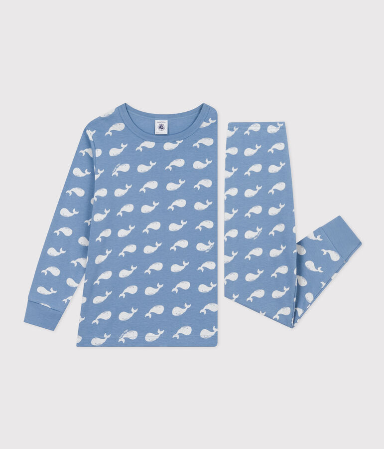 Katoenen pyjama met walvisprint voor kinderen blauw/wit