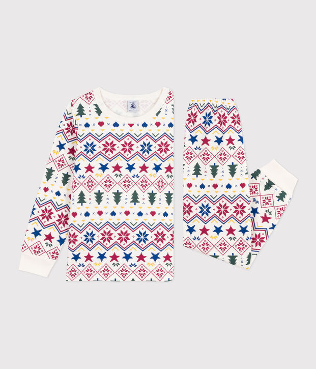 Kinderpyjama van fleece met kerstprint ecru/multicouleur