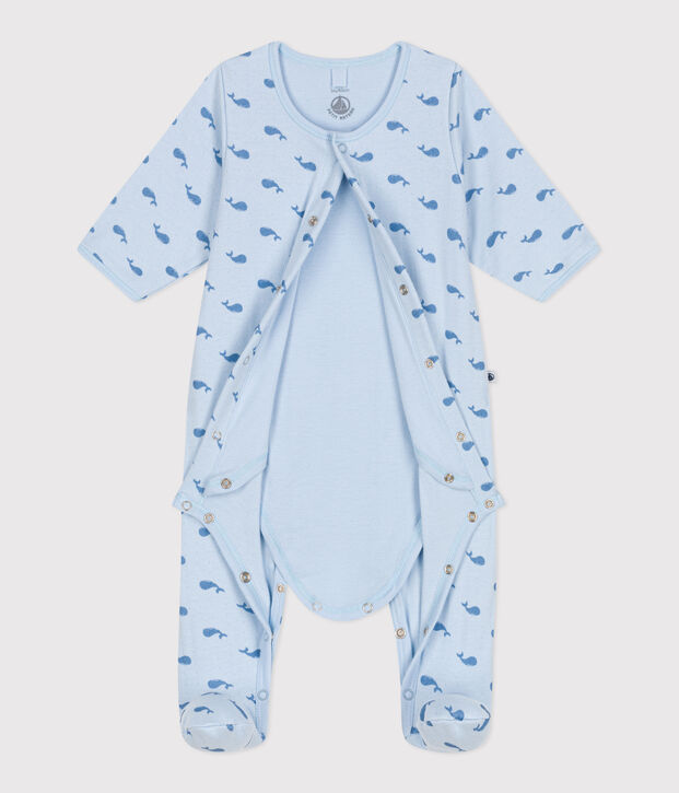 Bodyjama b&eacute;b&eacute; en tubique baleine bleu/bleu