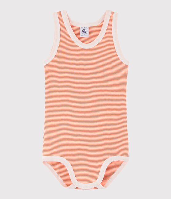 Rompertje zonder mouwen baby jongen oranje CORAL/wit MARSHMALLOW