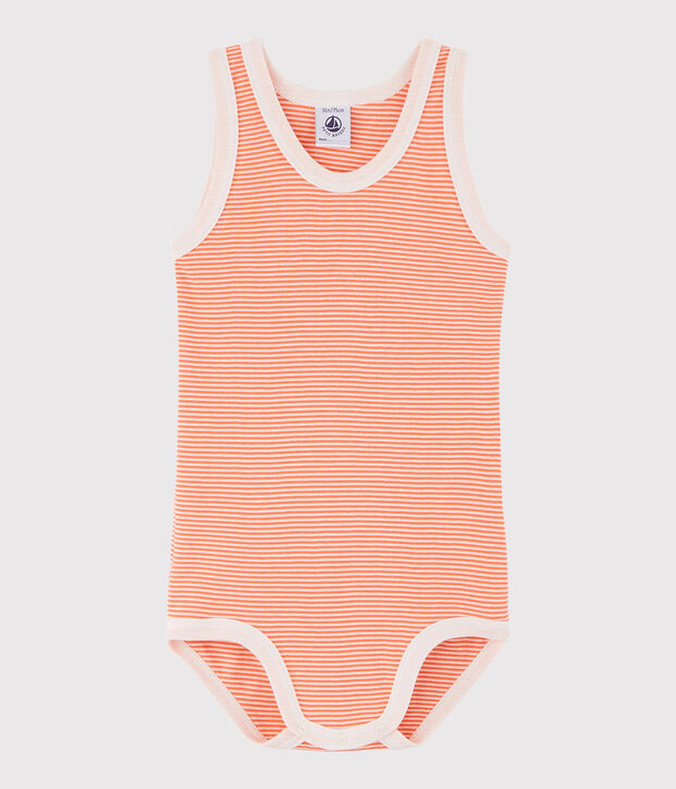 Rompertje zonder mouwen baby jongen oranje/wit