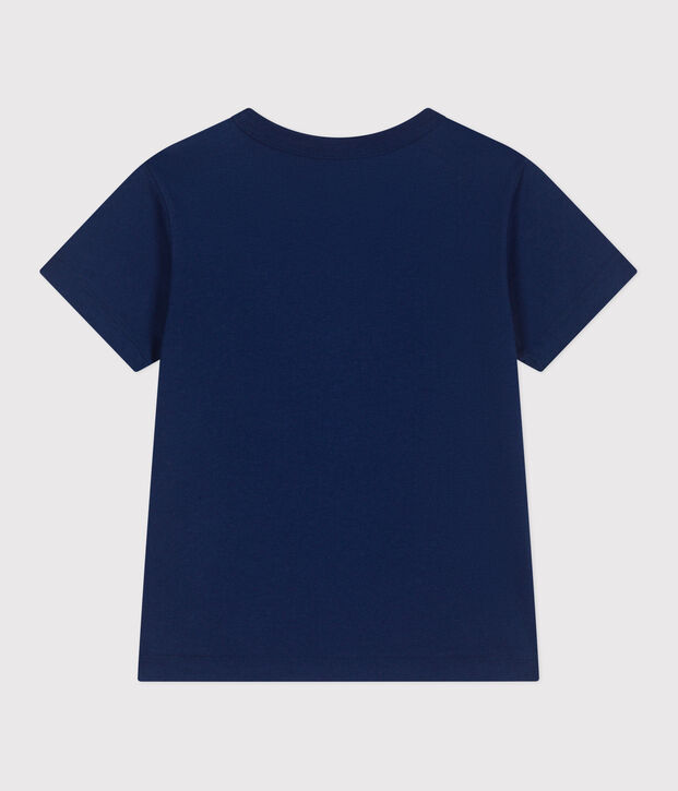 Tee-shirt enfant en coton manches courtes imprim&eacute; bleu fonc&eacute;