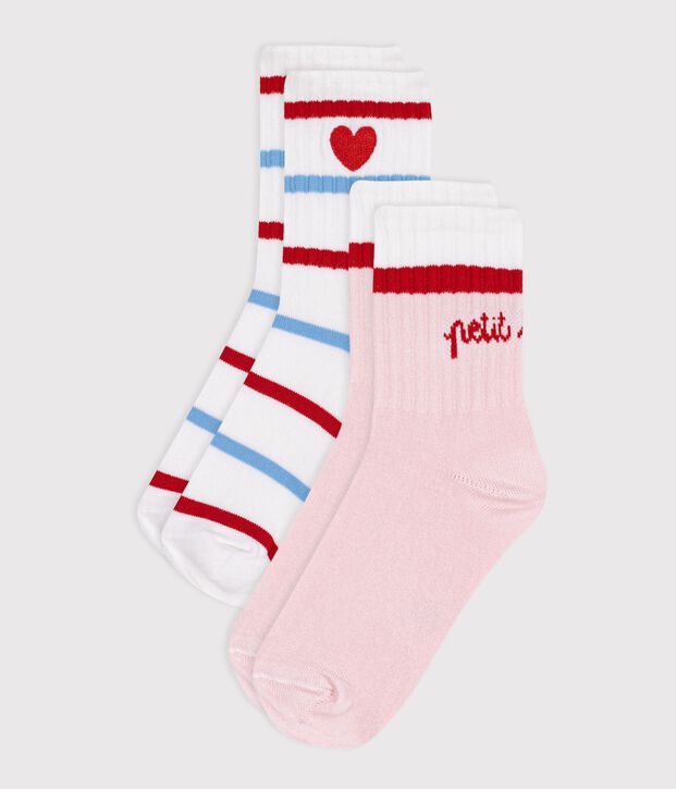 2 paires de chaussettes enfant fille en coton &agrave; rayures multicouleur