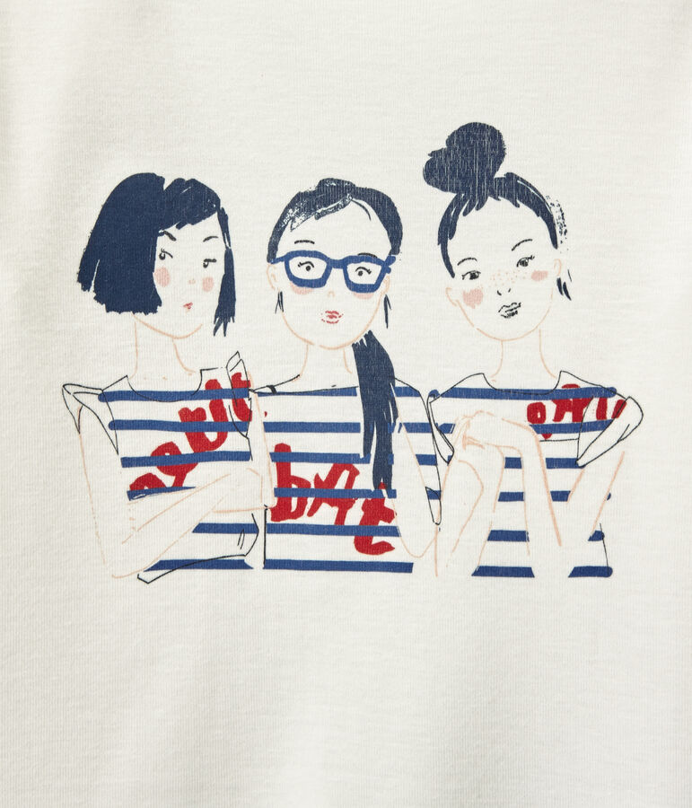 Tshirt fille manches longues s&eacute;rigraphi&eacute; blanc