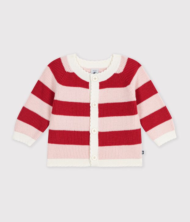 Cardigan b&eacute;b&eacute; en coton &agrave; rayures rose/rose