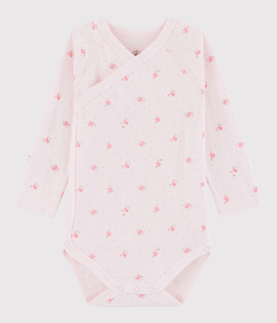 Rompertje gekruist lange mouwen babymeisje roze VIENNE/wit MULTICO