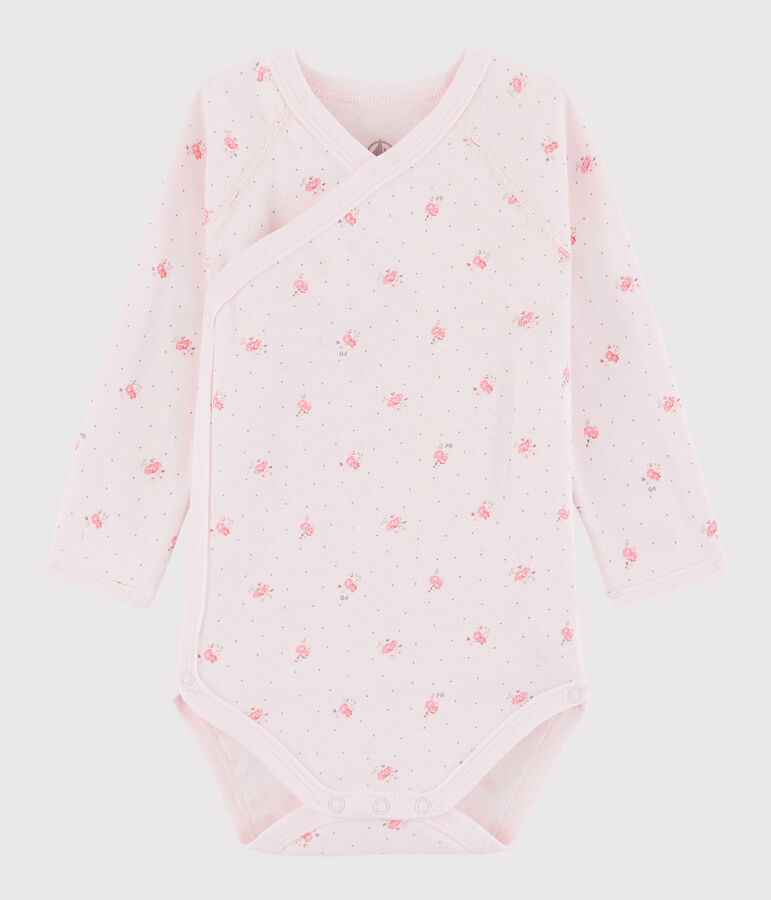 Body crois&eacute; manches longues b&eacute;b&eacute; fille rose VIENNE/blanc MULTICO