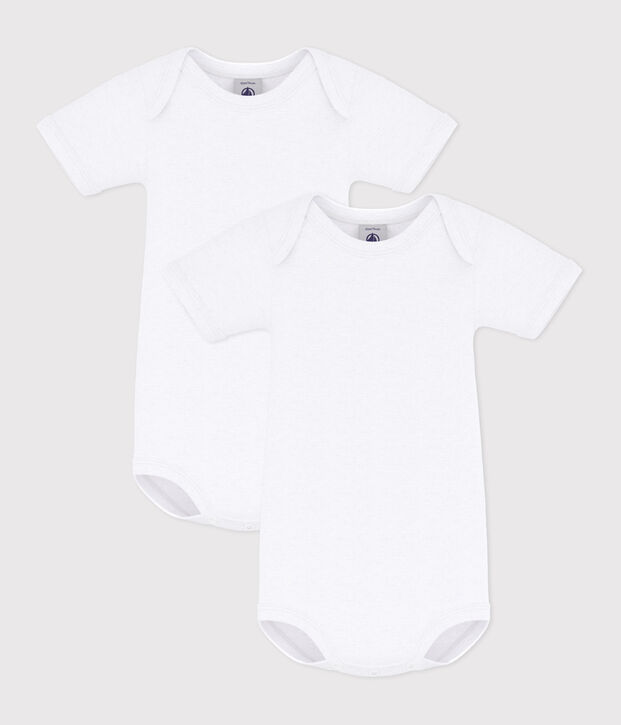 Lot de 2 bodies blancs manches courtes b&eacute;b&eacute; multicouleur