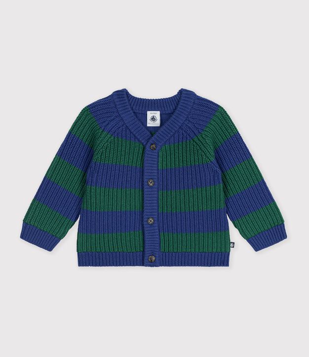Cardigan b&eacute;b&eacute; en tricot laine et coton ray&eacute; multicouleur/vert