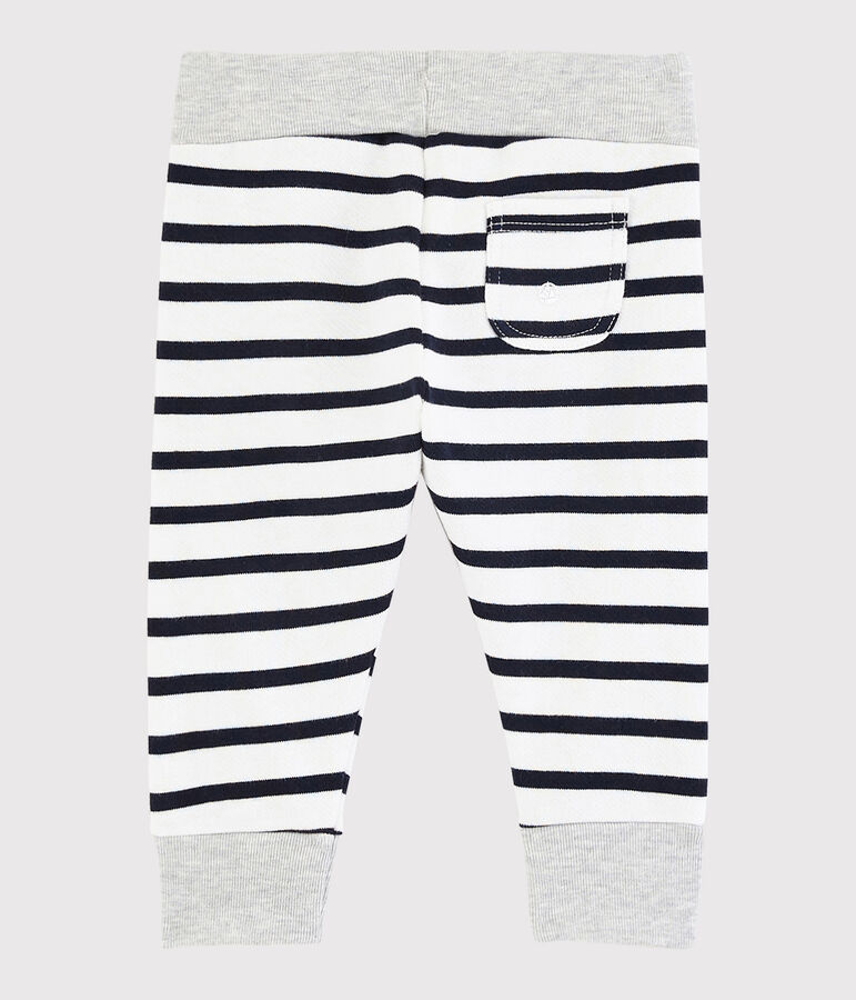 Gestreepte broek babyjongen wit MARSHMALLOW/blauw SMOKING