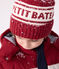 Gebreide kindermuts met fleecevoering - Petit Bateau rood AMARANTE/ MARSHMALLOW