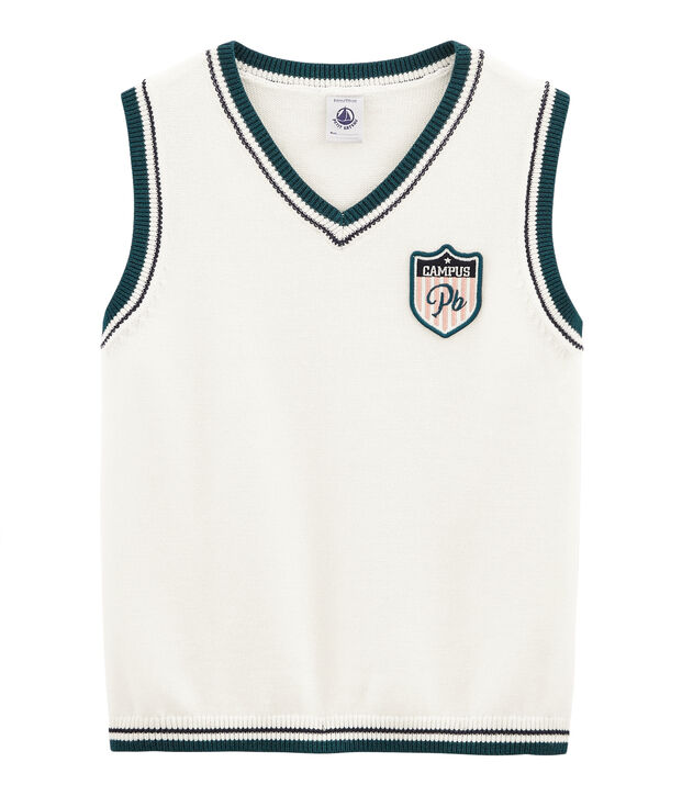 Pull sans manches enfant gar&ccedil;on blanc/multicouleur