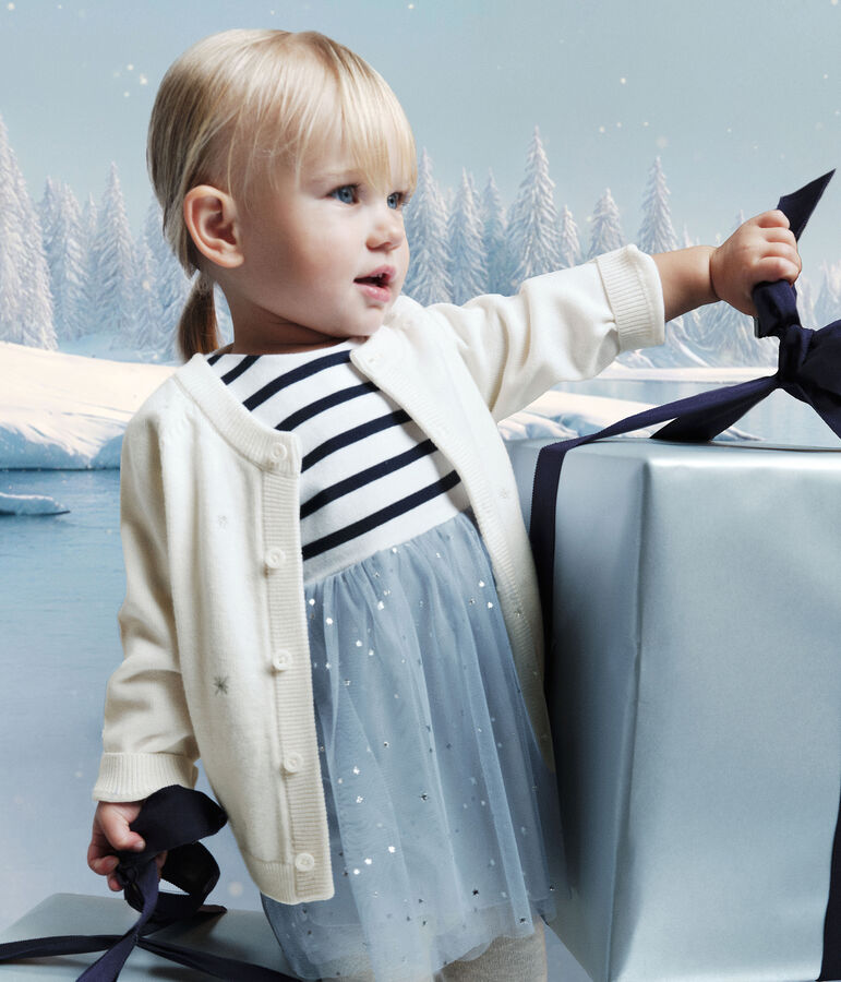 Robe b&eacute;b&eacute; bi-mati&egrave;re manches longues bleu/multicouleur