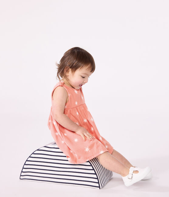 Katoenen mouwloos babyjurkje met zonnetjesprint oranje ABRICOT/ MARSHMALLOW