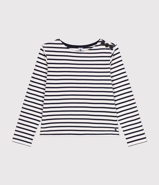 Katoenen marineshirt met knopen voor dames wit MARSHMALLOW/blauw SMOKING