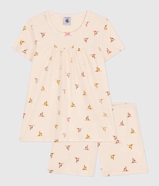 Katoenen pyjamashort met dierenprint voor kinderen ecru/multicouleur