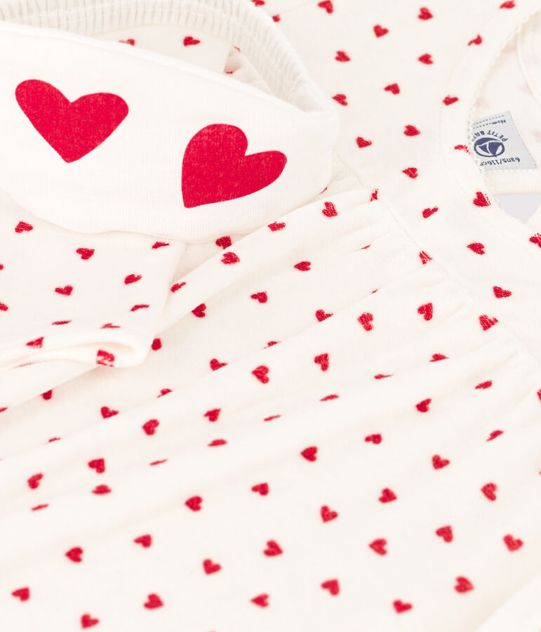 Chemise de nuit et tiare c&oelig;ur petite fille en velours blanc/rouge