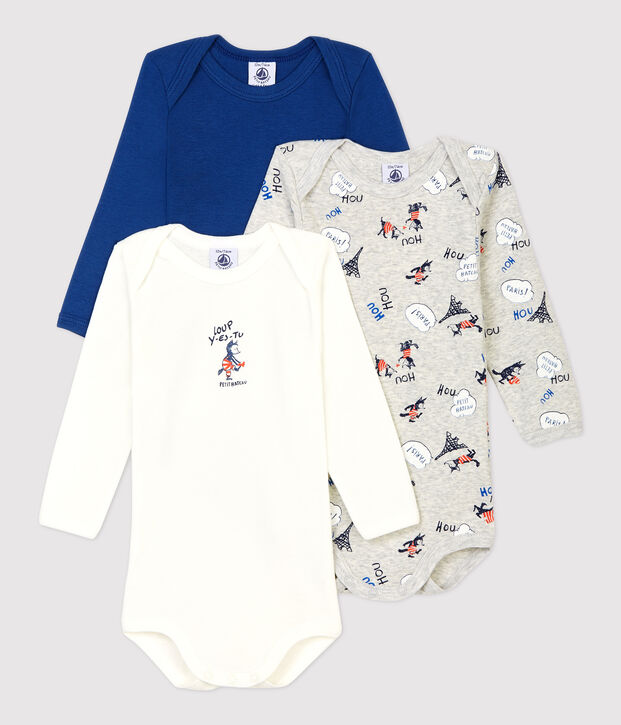 Lot de 3 bodies manches longues en coton biologique multicouleur