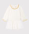 Jurk met lange mouwen twee soorten materiaal babymeisje wit MARSHMALLOW/geel OR