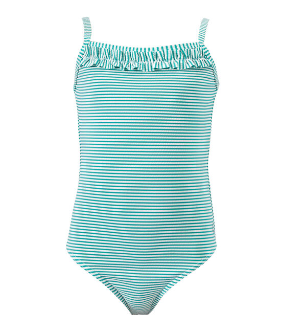 Maillot de bain fille 1 pièce rayé vert FLAG/blanc LAIT