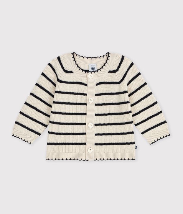 Katoenen babyvestje met strepen ecru/blauw