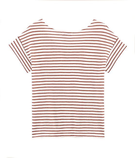 Dames-t-shirt met korte mouwen in linnen wit MARSHMALLOW/roze COPPER CN