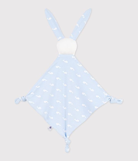 Doudou bébé en coton imprimé baleine bleu TOUDOU/blanc MARSHMALLOW