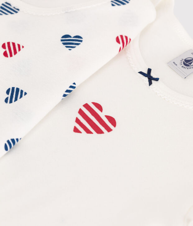 Lot de 2 tee-shirts enfant en coton manches courtes c&oelig;urs multicouleur