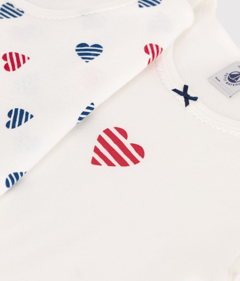 Lot de 2 tee-shirts enfant en coton manches courtes c&oelig;urs multicouleur