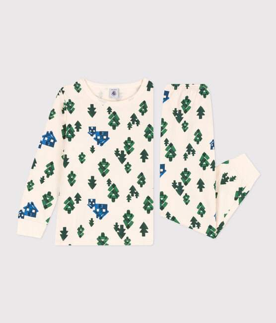 Jongen/meisje cottage pyjama in fleece wit AVALANCHE/ MULTICO